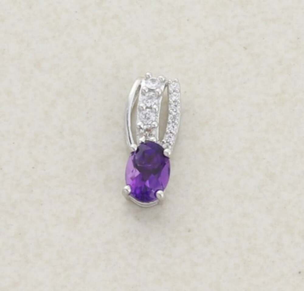 Pendant Only Sterling Silver Natural Amethyst and White Topaz Pendant 5/8" x 1/4